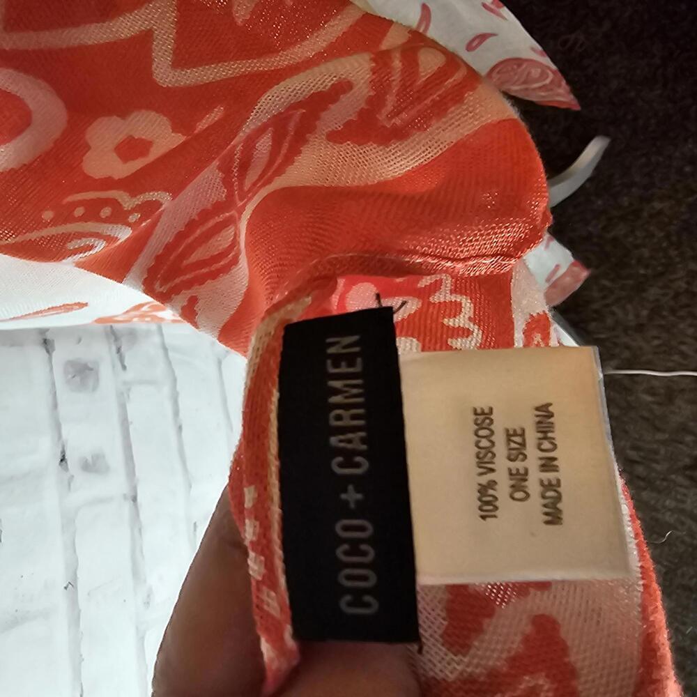 Orange and White Paisley Beach Wrap Scarf - Picture 3 of 6